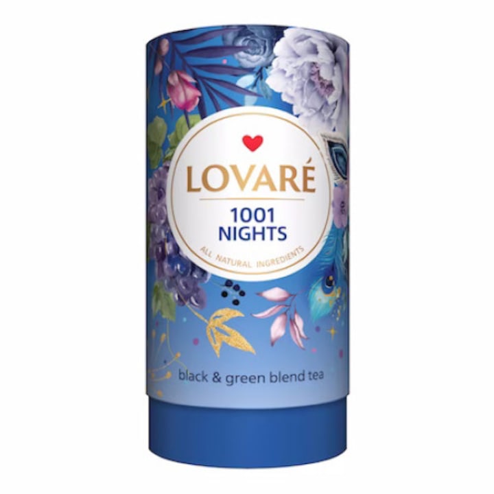 Чай Lovarе 1001 Nights, Черен, Зелен, Парченца плодове, Аромат на грозде, Насипен, 80 гр