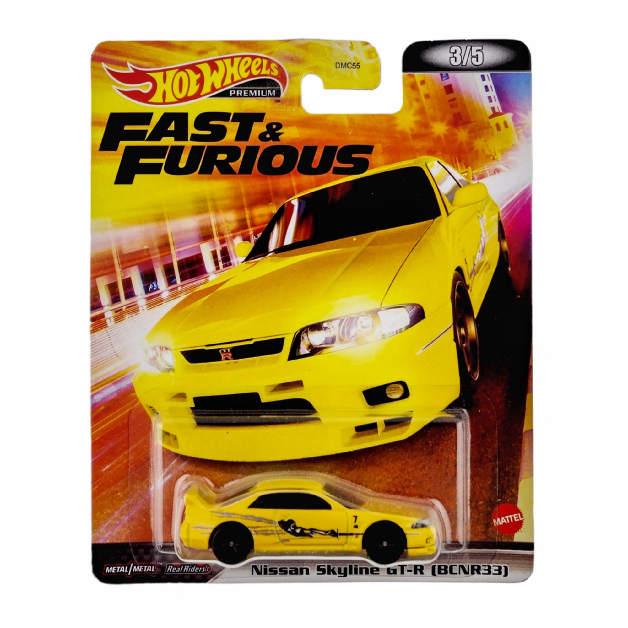 Masinuta Metalica Hot Wheels Premium Nissan Skyline Gt R Bcnr33 Fast And Furious 164 Galben 6571