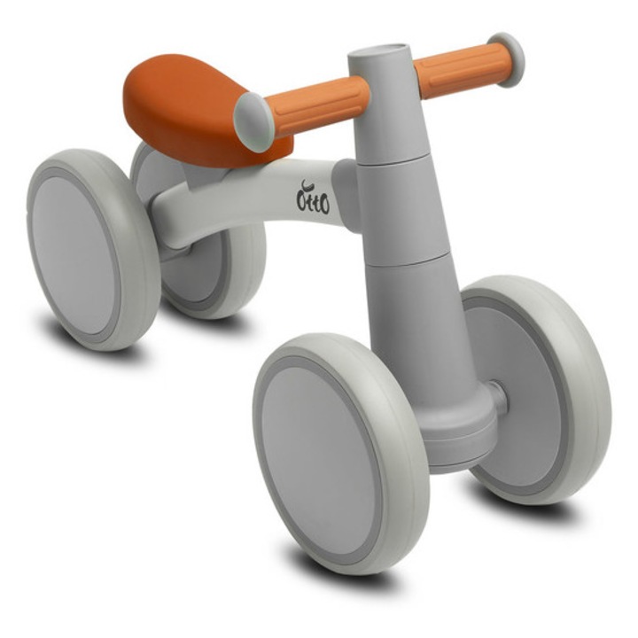 Bicicleta fara pedale pentru copii, Toyz, Otto, 58x24x36 centimetri, sarcina maxima 25 kilograme, ajuta la invatarea echilibrului, asamblare usoara, gri, Metal si spuma EVA, roti 18 centimetri, varsta 1-3 ani, greutate 1.7 kilograme