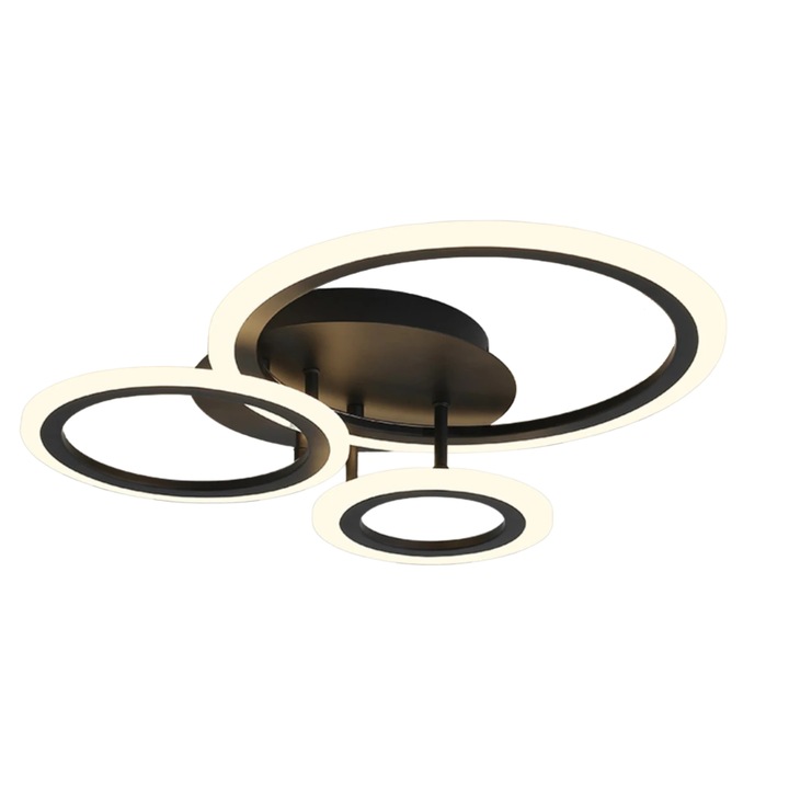 Lustra LED 72W, 3 cercuri, telecomanda wifi 2.4G, lumina/rece/calda/neutra, intensitate reglabila