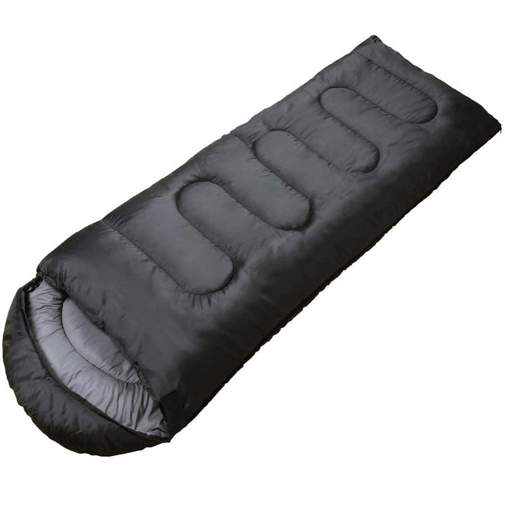 Спален чувал, полиестер, 180+30x75 см, черен