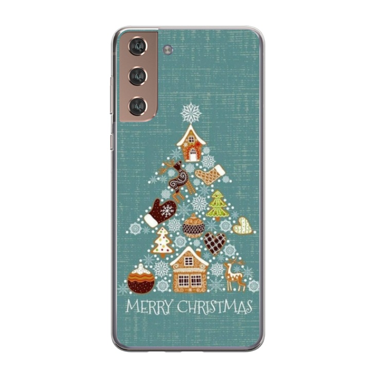 Személyre szabott HQ Print 360 fokos borító Samsung Galaxy S21 Plus készülékhez, Merry Christmas Model #1, többszínű, S1D1M0056