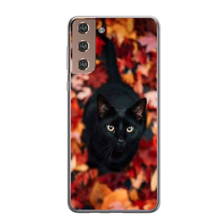Husa personalizata HQ Print 360 de grade pentru Samsung Galaxy S22 Plus, model Black Cat #3, multicolor, S1D1M0017