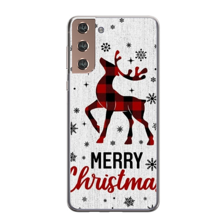 Husa personalizata Swim Case 360 de grade pentru Samsung Galaxy S21 FE, model Merry Christmas Reindeer #1, multicolor, S1D1M0049