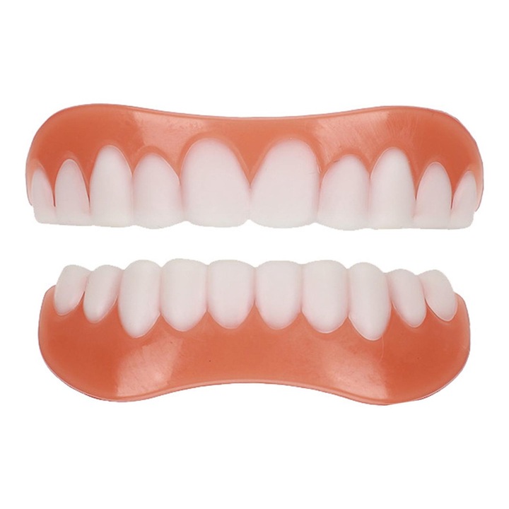 Proteza dentara superioara si inferioara, Sunmostar, Silicon, Alb/Roz