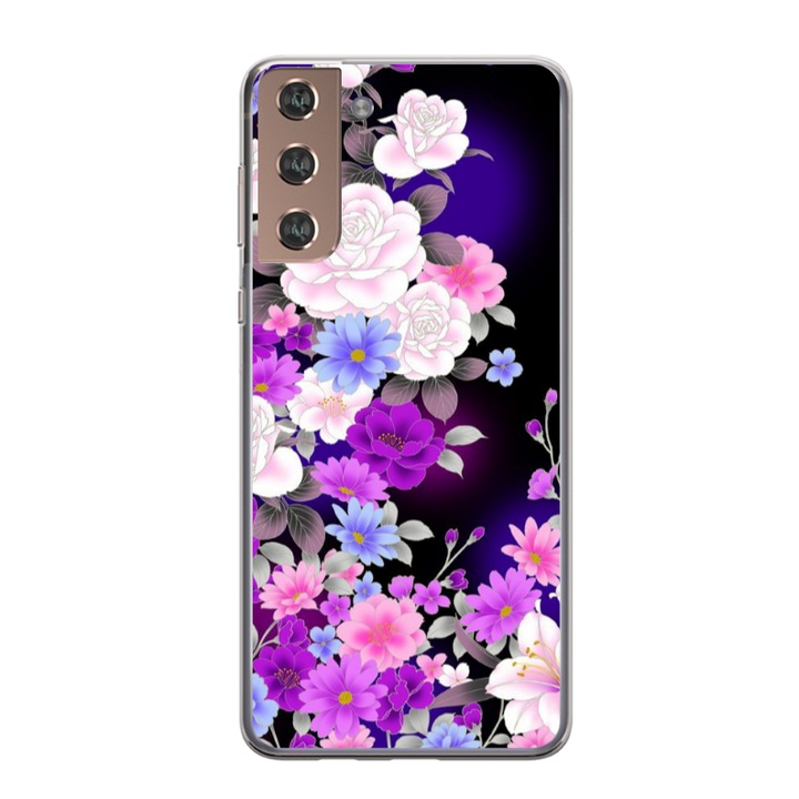 Husa personalizata HQ Print 360 de grade pentru Samsung Galaxy S21 FE, model Flowers #3, multicolor, S1D1M0039