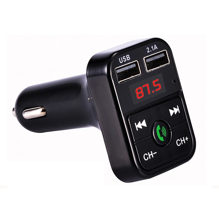 Transmitator FM pentru masina, Sunmostar, Cu Bluetooth, Fara fir, Incarcare USB, Negru