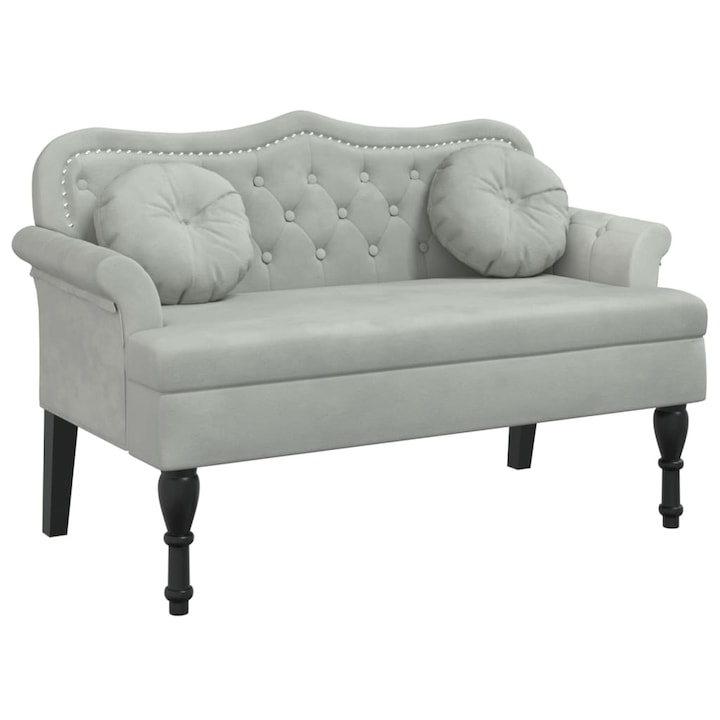 Пейка с възглавници vidaXL, Светлосива, 120,5x65x75 см, Кадифе, 16.1 kg