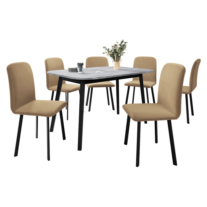 Set Masa extensibila Grazpen S + 6 x Scaune Lekoz, MIRJAN24, gri marmura / bej