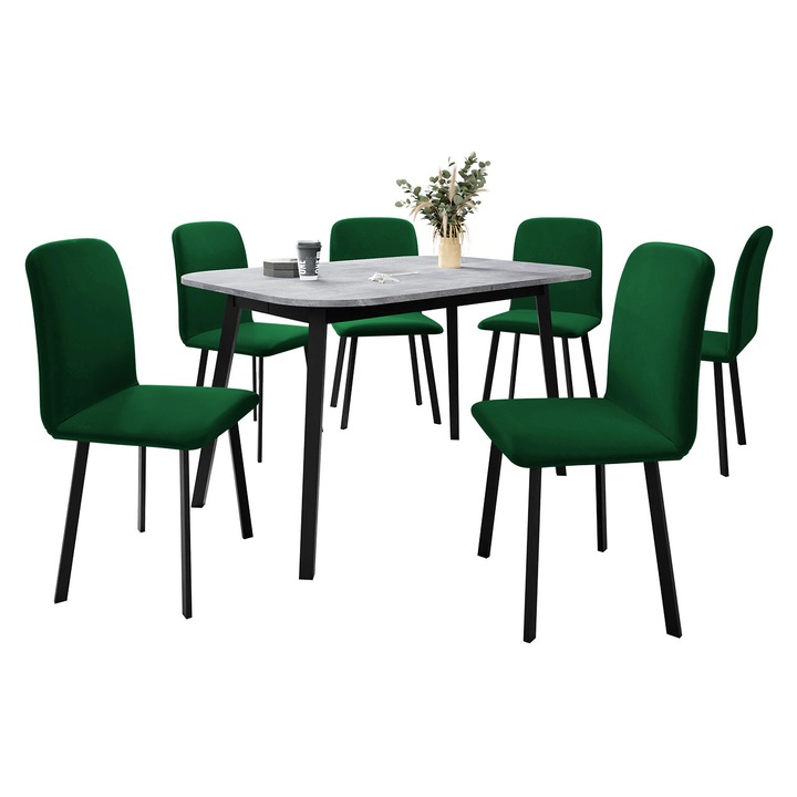 Set Masa extensibila Grazpen S + 6 x Scaune Lekoz, MIRJAN24, gri marmura / verde