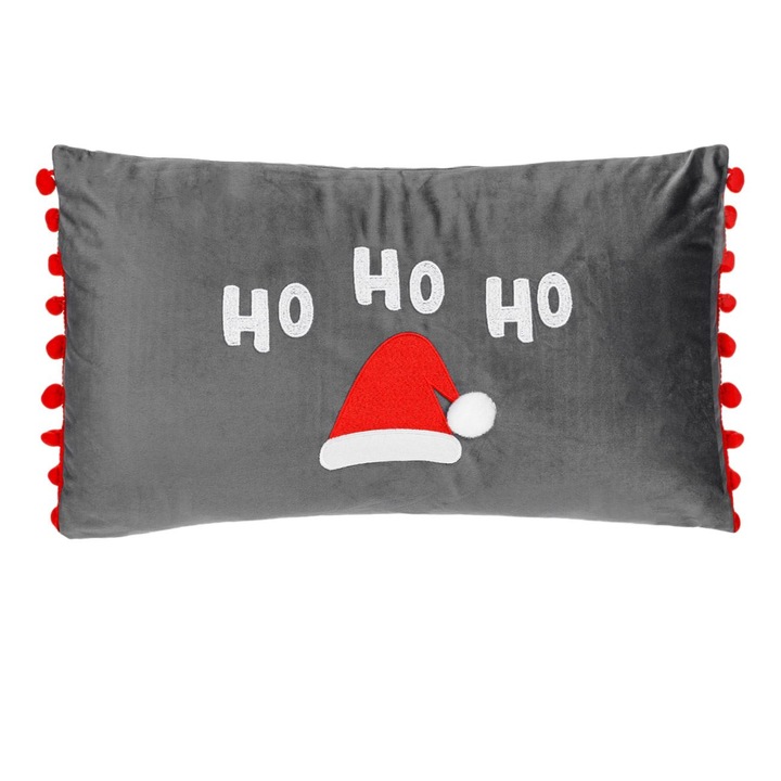 Shopiens® dekoratív karácsonyi párna, antracit Mikulás sapkával és pomponnal, 50 x 30 cm