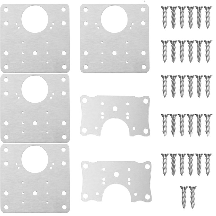 Set 6 elemente de reparare a balamalei, NUODWELL, Fabricat din otel inoxidabil, cu suruburi pentru instalare rapida, Potrivit pentru garderoba, Argintiu mat