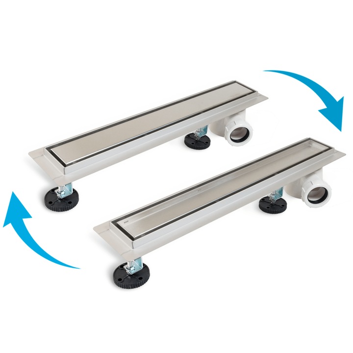 Rigola de dus, Balneo, Side drain, 50 cm crom otel inoxidabil otel periat panou cu doua fete cu optiune de montare a unei placi, sifon rotativ amplasat pe partea laterala a scurgerii, kit complet de instalare, capacitate sifon 49L/min