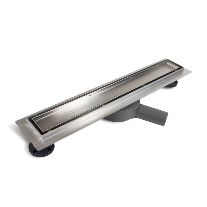 Rigola de dus, Balneo, 360 Drain, 90 cm crom otel inoxidabil otel periat panou cu doua fete cu posibilitate de montare a unei placi, sifon rotativ 360, intreg set de asamblare, instalare redusa 52 mm, eficienta sifon 49 l/min