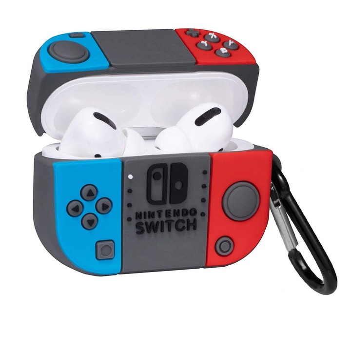 Fejhallgató tok, NUODWELL, Játékvezérlő burkolat kialakítása, Vezeték nélküli töltés, Ütésálló, Karcmentes, Ujjlenyomat és csúszásmentes, Vízálló, Karabineres kulccsal, Kompatibilis az Airpods Pro 2-vel, Szilikon, 6 * 5 * 2,5 cm, Szürke