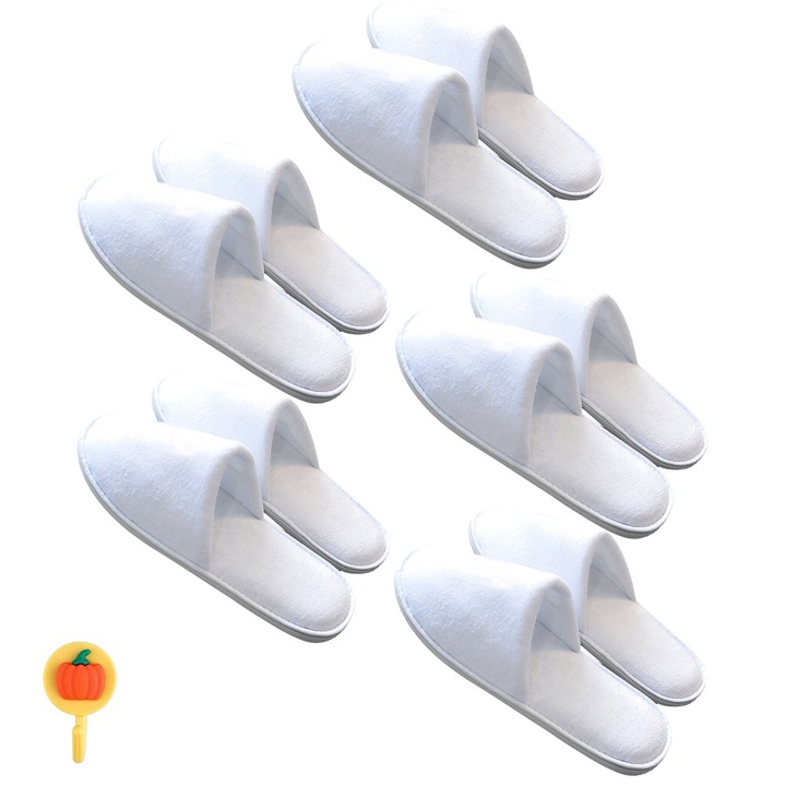 Set 10 perechi papuci hotel, FreeBiz®, hotel quality, buretati, talpa cauciuc, marime universala, Spalabil Repetabil, Grosimea talpii 0.6CM,29*11 CM, alb alpin