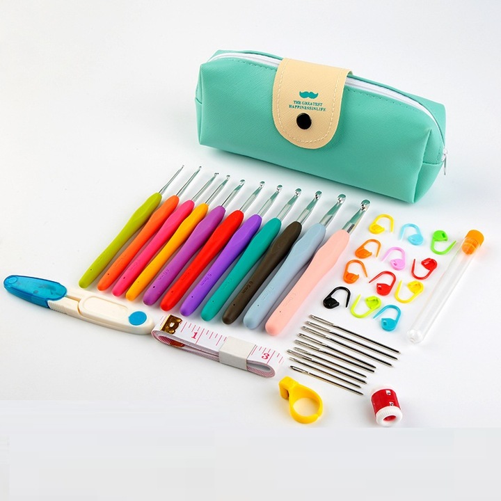 Set de crosetat, JENUOS®, 36 piese, cu geanta depozitare, pentru Incepatori si avansati, Multicolor