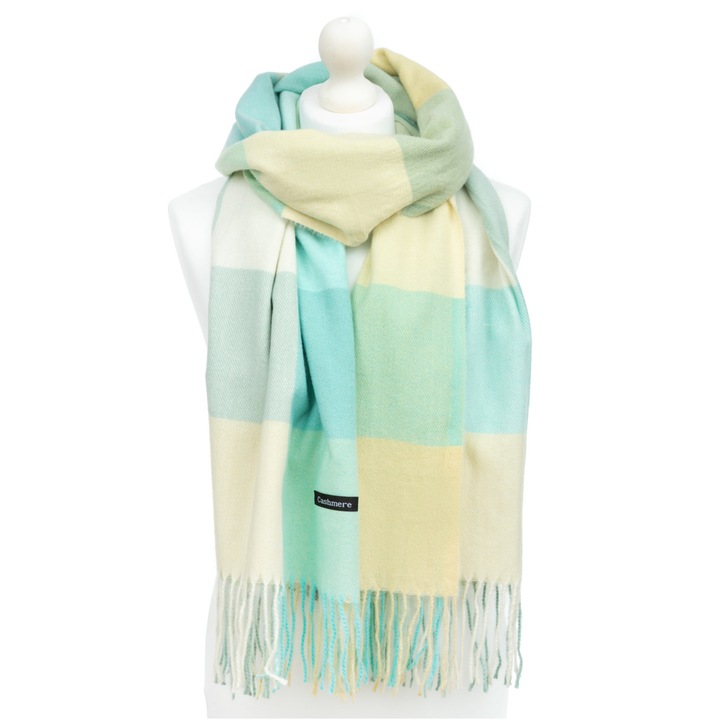 Esarfa cu carouri, Cald, Pentru Femei, Aleszale, ecru-turcoaz