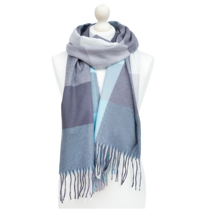 Esarfa cu carouri, Cald, Pentru Femei, Aleszale, Albastru- Gri