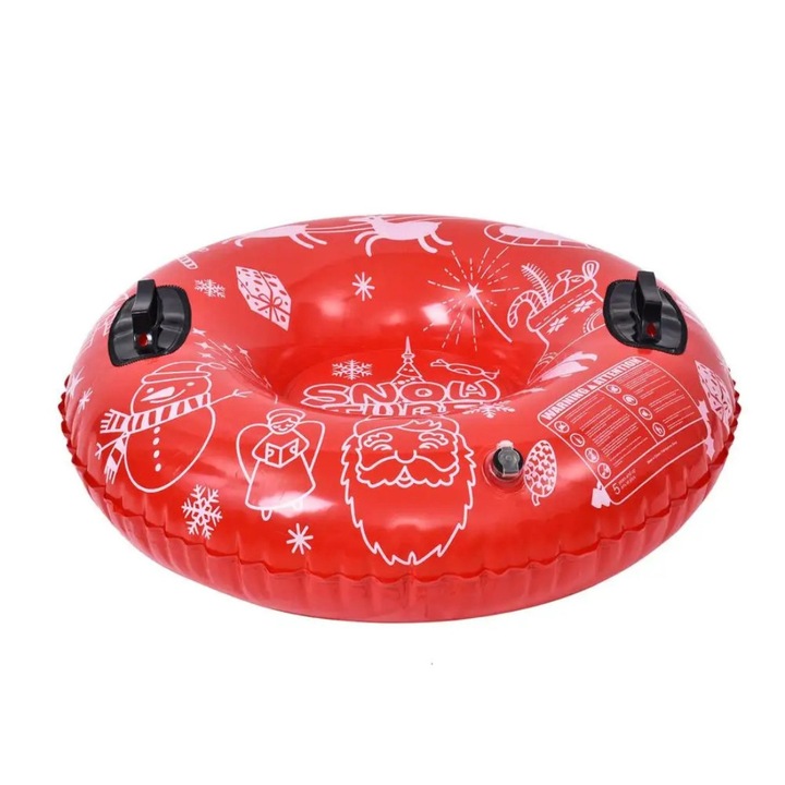Felfújható szánkó, hó henger, fogantyúkkal, rugalmas anyag, könnyű és kényelmes, 110 cm széles, levehető zsinórral, 2 darabos csomag - SNOWRIDER piros JOJOY®