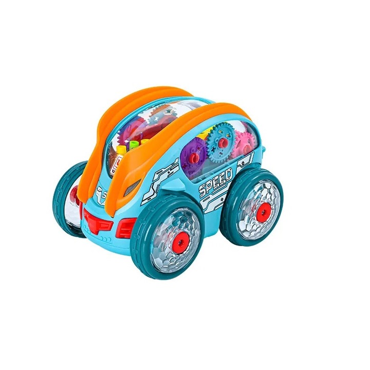 Интерактивна и забавна играчка, кола със светлина и звук, прозрачна, въртяща се на 360 градуса, търкаляща се, каскадьорска кола, на батерии, за деца
