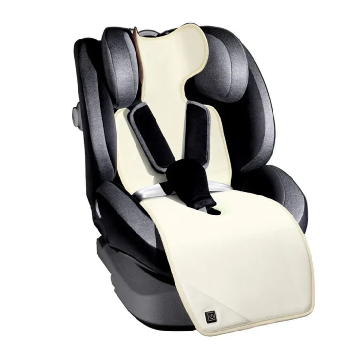 Husa universala pentru incalzirea scaunului auto sau carucior pentru copii, temperatura reglabila, dimensiuni: 90x30cm, bej