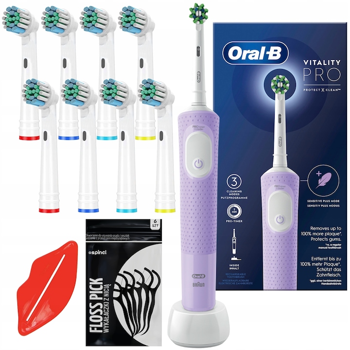 Oral-B Vitality Pro elektromos fogkefe, 8 db csere fogkefefejjel, lila
