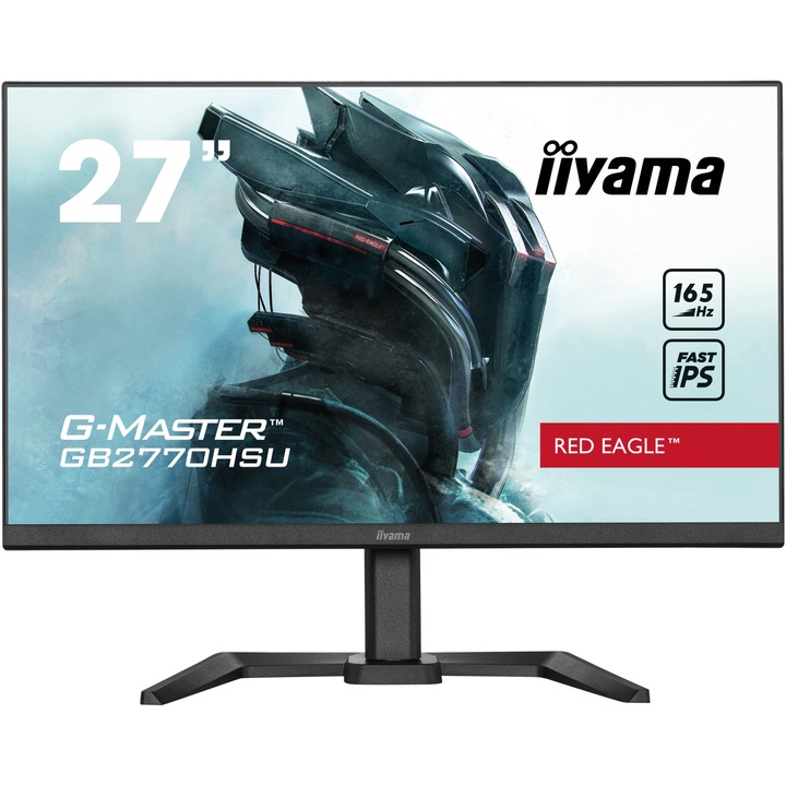 Monitor gaming LED IPS iiyama G-Master GB2770HSU-B5, 27", Full HD, HDMI, Display Port, 165Hz, FreeSync Premium, Red Eagle, Vesa, Negru