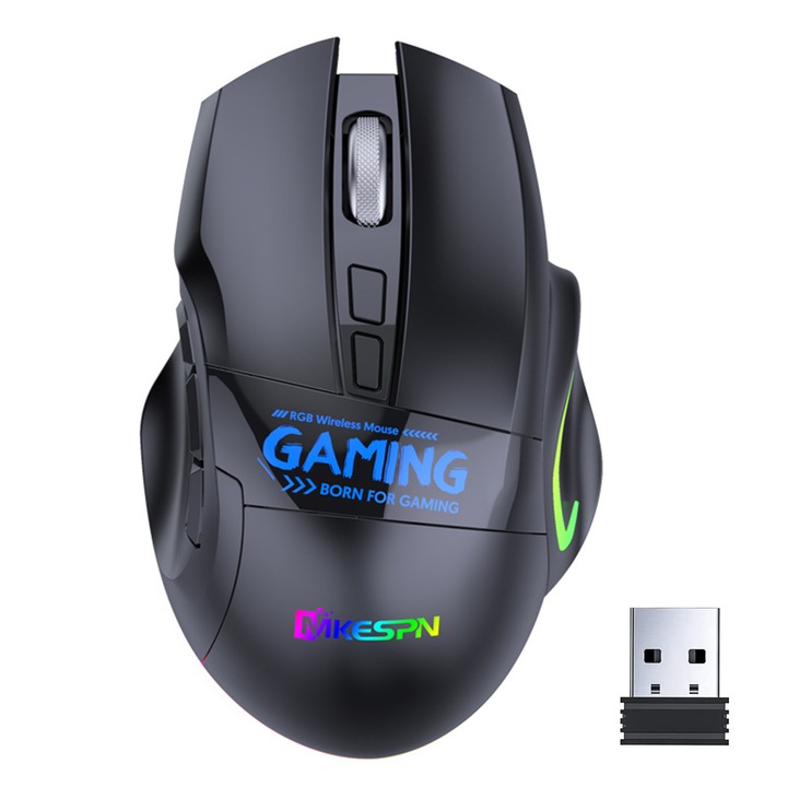 Безжична мишка за гейминг YANX, 9 бутона, 2400 DPI RGB Черна