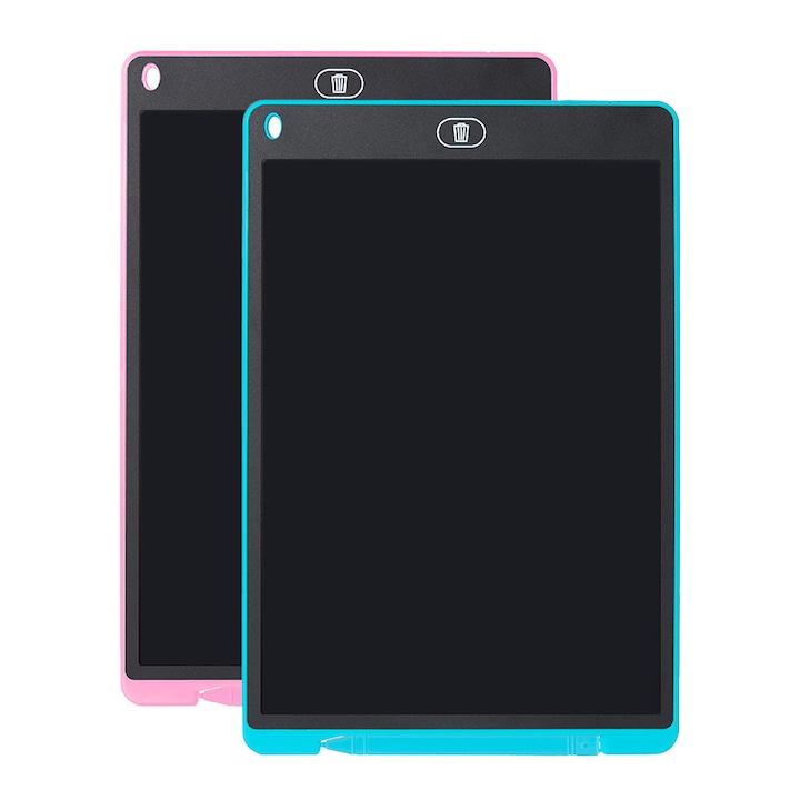 Set 2 tableta LCD pentru scris si desenat copii, Aisdelu®, 12 inch, Electronice, Albastru/Roz