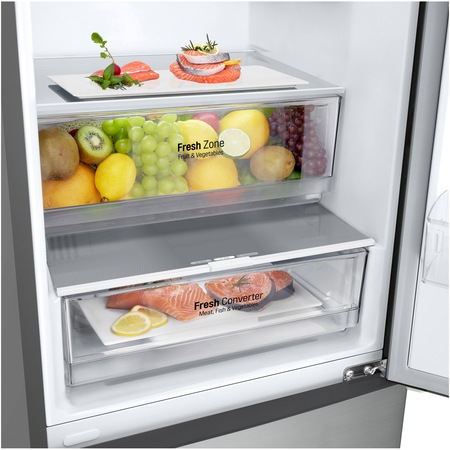 Combina frigorifica LG GBP52PYNBN, 384 l, No Frost, Door Cooling, Compresor Inverter Linear, Clasa B, Door Cooling, Metal Fresh, NatureFresh, H 203 cm, Inox