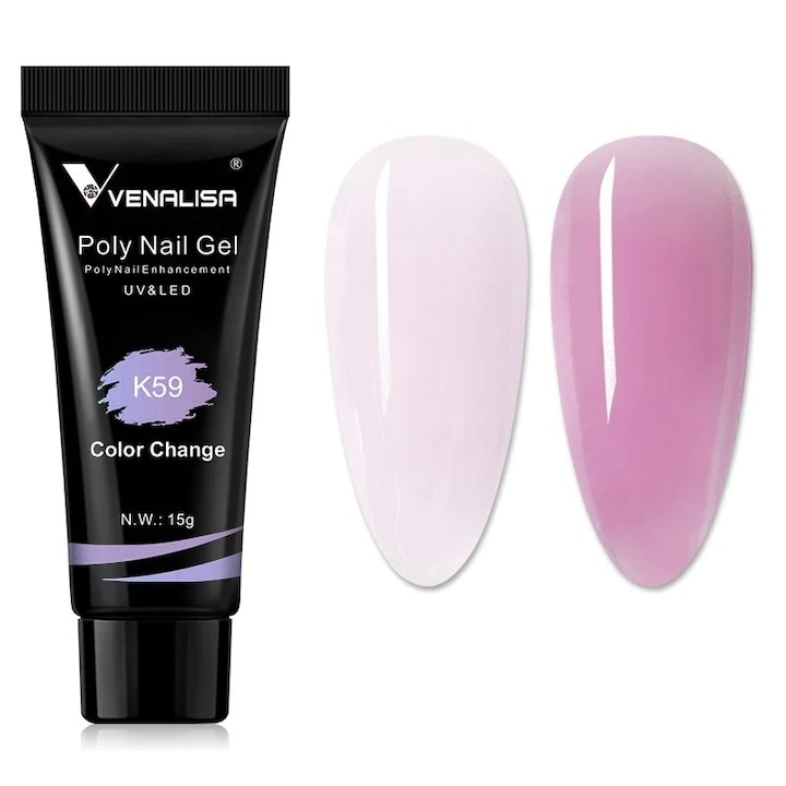 Polygel pentru constructie unghii, Venalisa, 15 gr, K59, change color