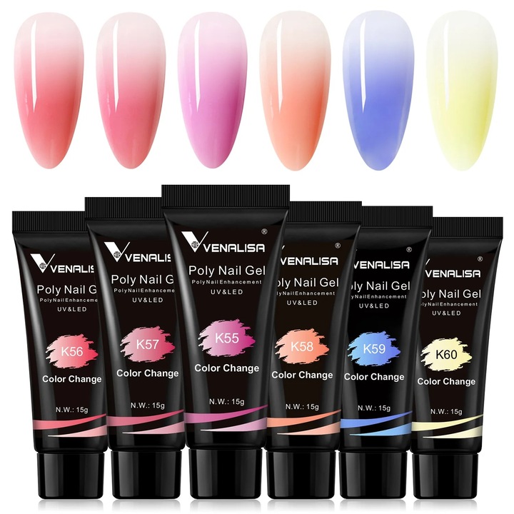 Kit 6 Polygeluri pentru constructie unghii, Venalisa, 15 gr, change colors