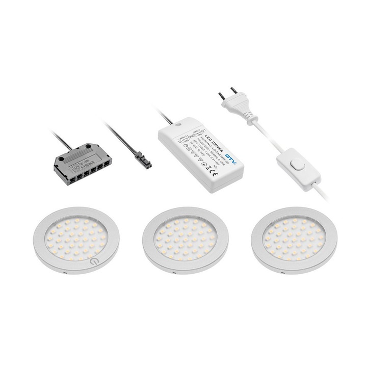 Set 3 spoturi LED CASTELLO, transformator 15W, 12V, lumina calda