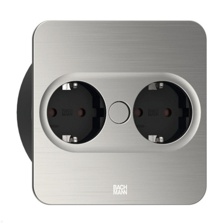 Priza TWIST 2, rectangulara, inox, 2xSchuko, cordon 2ml