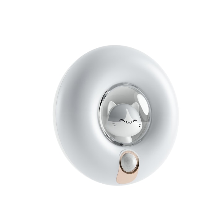 Lampa LED Intopic SL-002 CAT, senzor de miscare, baza magnetica, 800mAh, incarcare USB, Alb