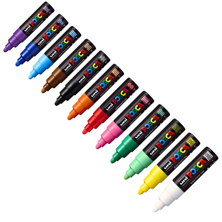 Маркер UNI PC-7M Posca 4.5-5.5 мм комплект 12 цвята