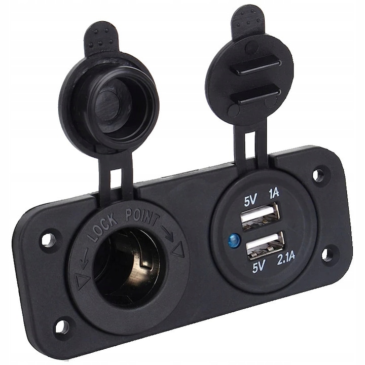 Töltőaljzat, 2.1A 1A 12V csatlakozó, Univerzális, Fekete, Me Premium