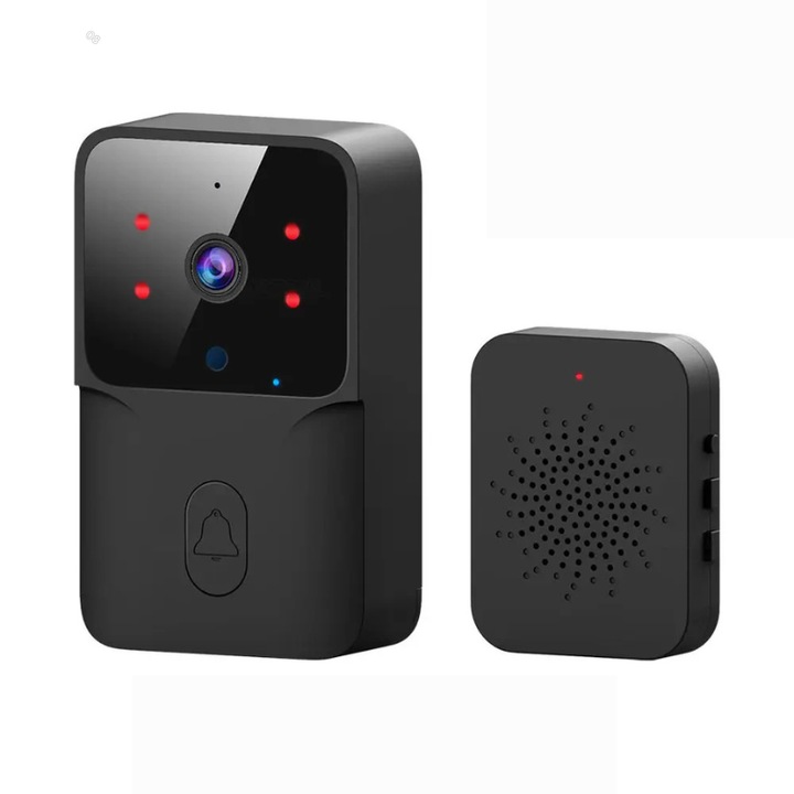 Sonerie Video Wireless, Transmitator Video cu Vedere Nocturna, Control prin Aplicatie TuyaSmart, 19 Sunete Diferite Disponibile, 4 Trepte de Volum, Raza de Actiune Pana la 150m, Baterie 800 mAh, Microfon Bidirectional, Negru