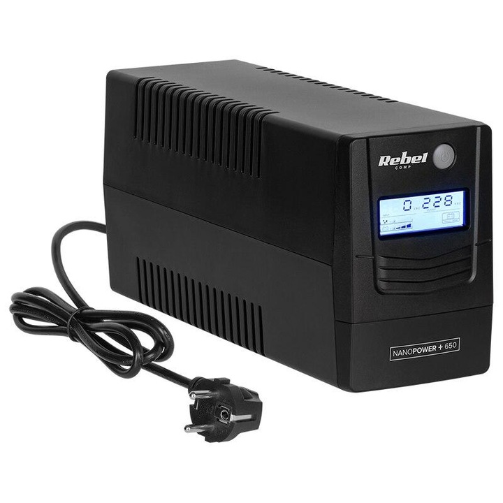 UPS Offline Nanopower Plus 650, Afisaj LCD, (650VA/360W), Negru, Rebel