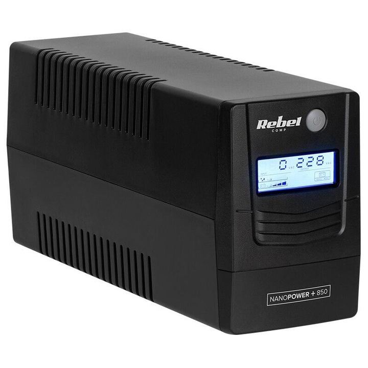 UPS Offline Nanopower Plus 850, Afisaj LCD, (850VA/480W), Negru, Rebel