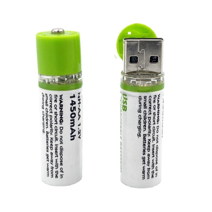 AA Ni-MH батерии 1, 2V 600mAh, USB зареждане, комплект от 2 броя - eMAG.bg