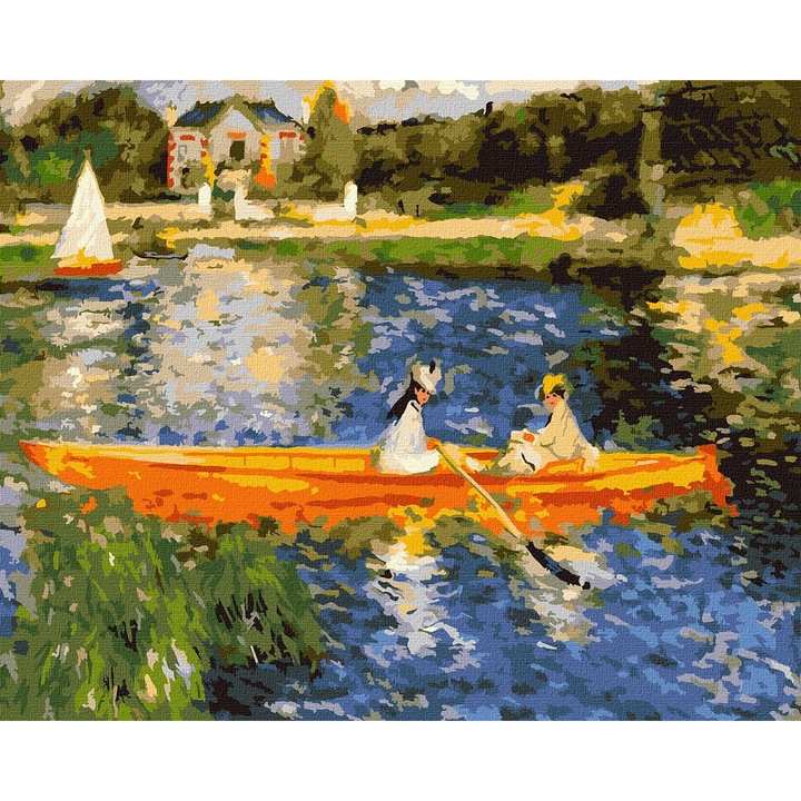 Комплект рисуване по номера, с рамка, Лодка по Сена - Реноар, 40x50 см