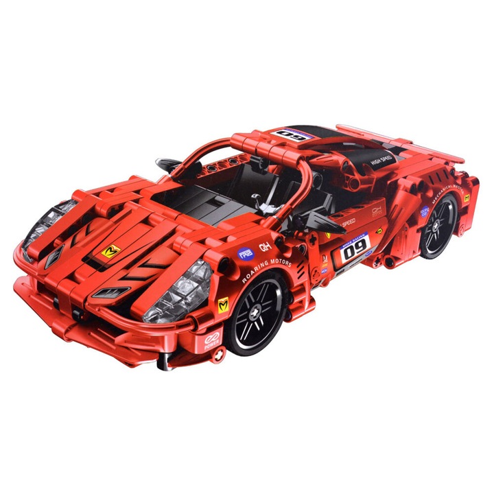 Kit constructie auto pentru copii, MJ Star, Plastic, 437 piese, Rosu/Negru