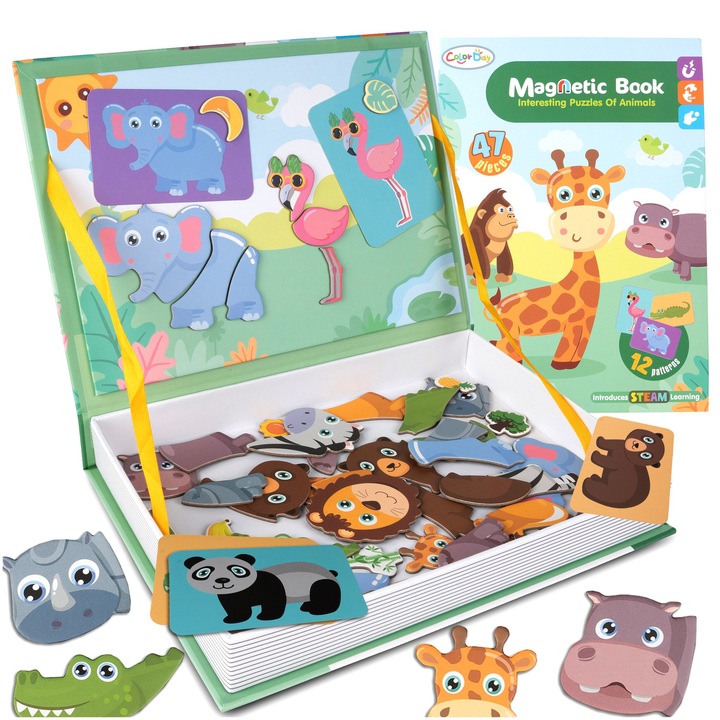 Mágneses puzzle állatokkal, 26, 5 x 19 x 4 cm, többszínű, MalPlay 109827