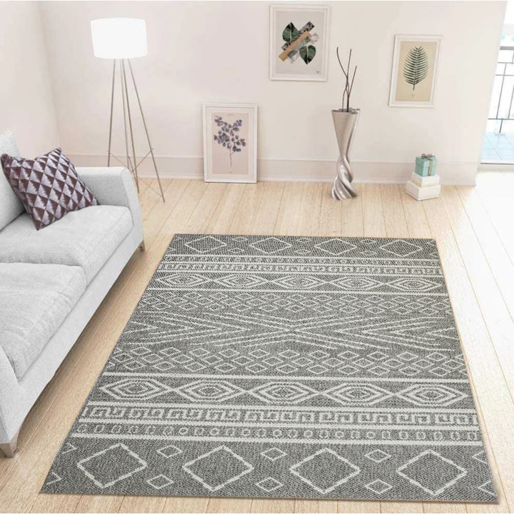 Szürke fonott szőnyeg, 170x250 cm, 2000g/m2, polipropilén