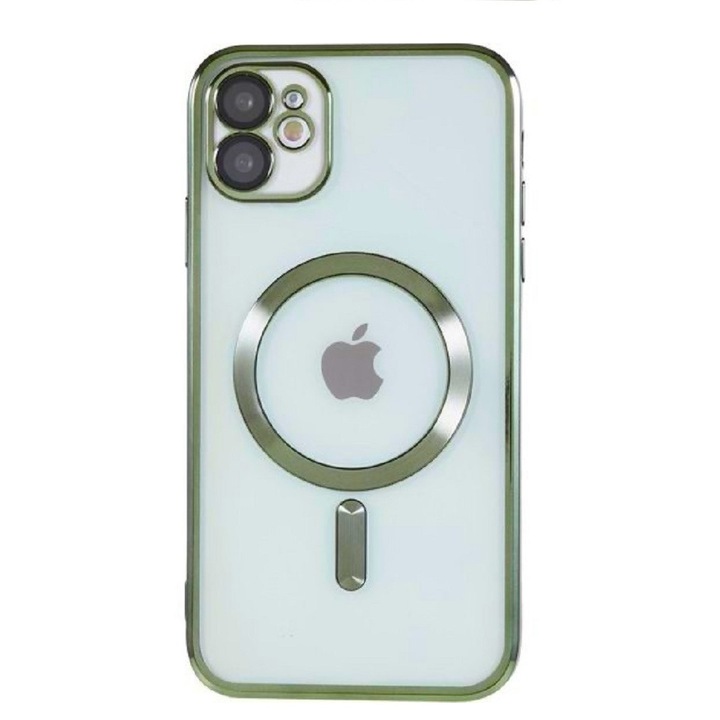 Husa din silicon cu margini metalizate Ultra-Soft, Luxury Magsafe, compatibila cu iPhone 11 / Verde