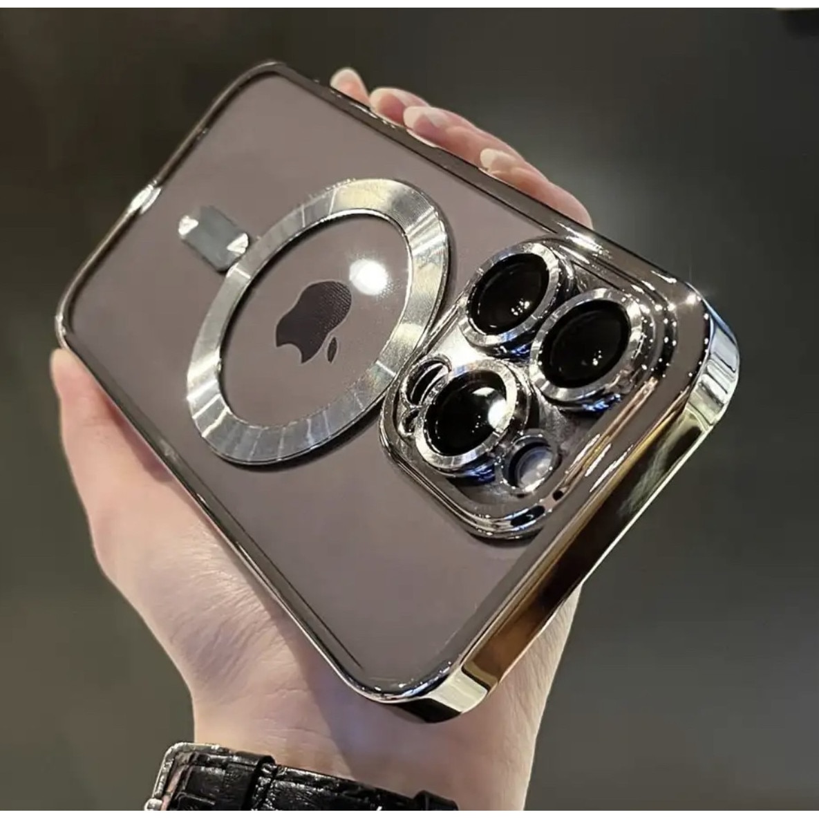 Husa din silicon cu margini metalizate Ultra-Soft, Luxury Magsafe, compatibila cu iPhone 11 Pro / Argintiu