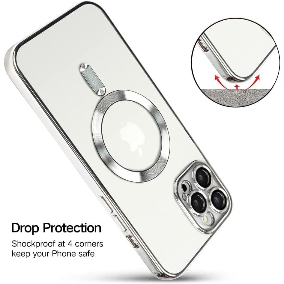 Husa din silicon cu margini metalizate Ultra-Soft, Luxury Magsafe, compatibila cu iPhone 11 Pro / Argintiu