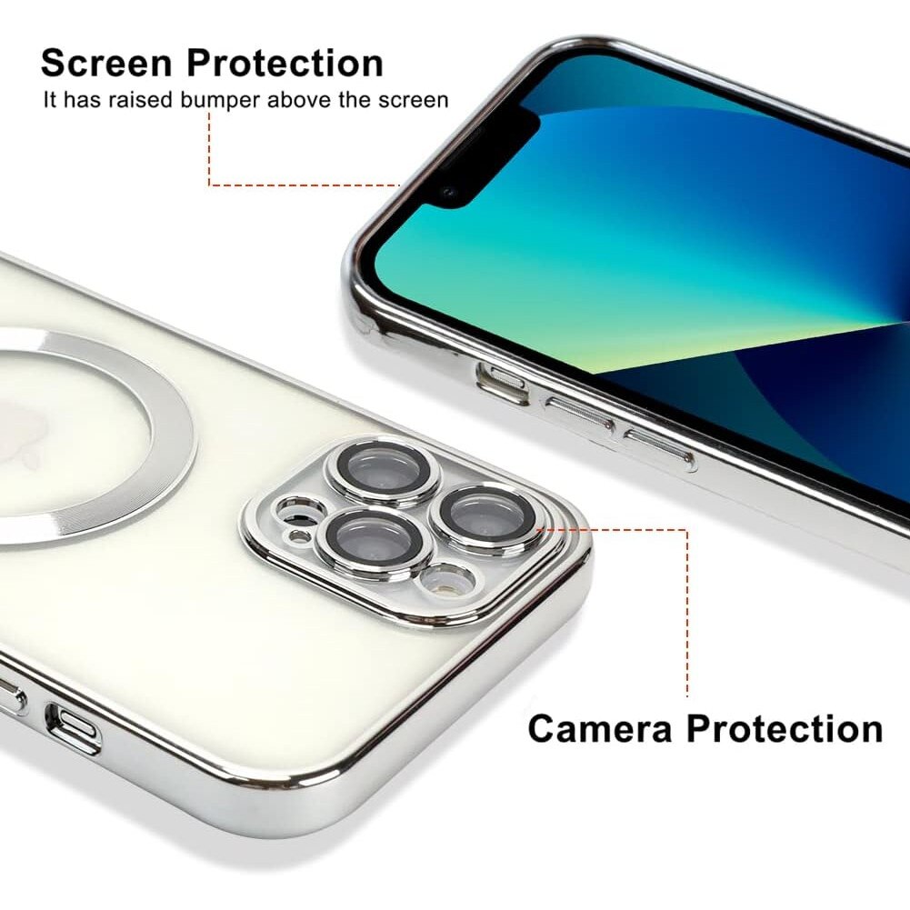 Husa din silicon cu margini metalizate Ultra-Soft, Luxury Magsafe, compatibila cu iPhone 11 Pro / Argintiu
